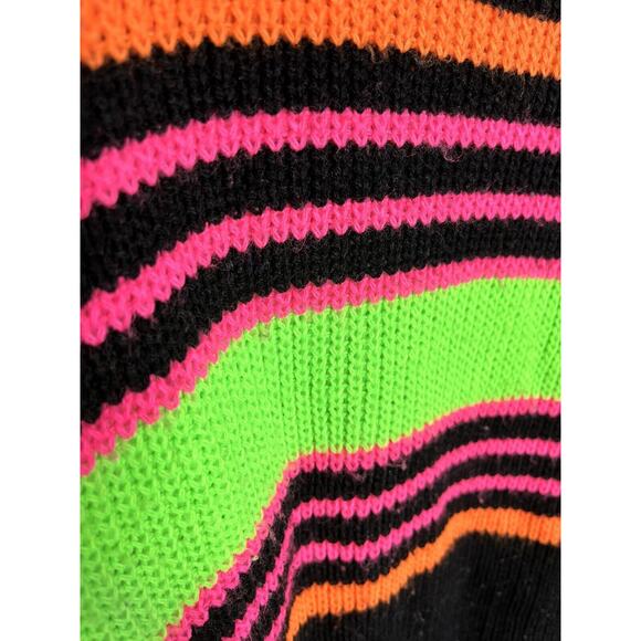 Adele Knitwear Sweater Pullover Black Neon Stripes Size M Acrylic Vintage 1990s - Picture 4 of 5